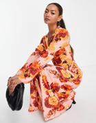 Asos Design 70s Paneled Button Through Maxi Shirt Dress In 70s Bloom Print-multi
