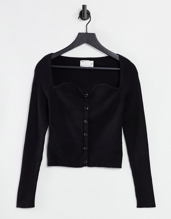 Asos Design Sweetheart Neck Cardigan In Black