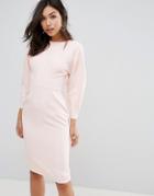 Asos 80s Clean Dome Sleeve Midi Pencil Dress - Pink