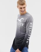 Hollister Chest And Sleeve Logo Dip Dye Long Sleeve Top In Gray Marl To Black - Gray