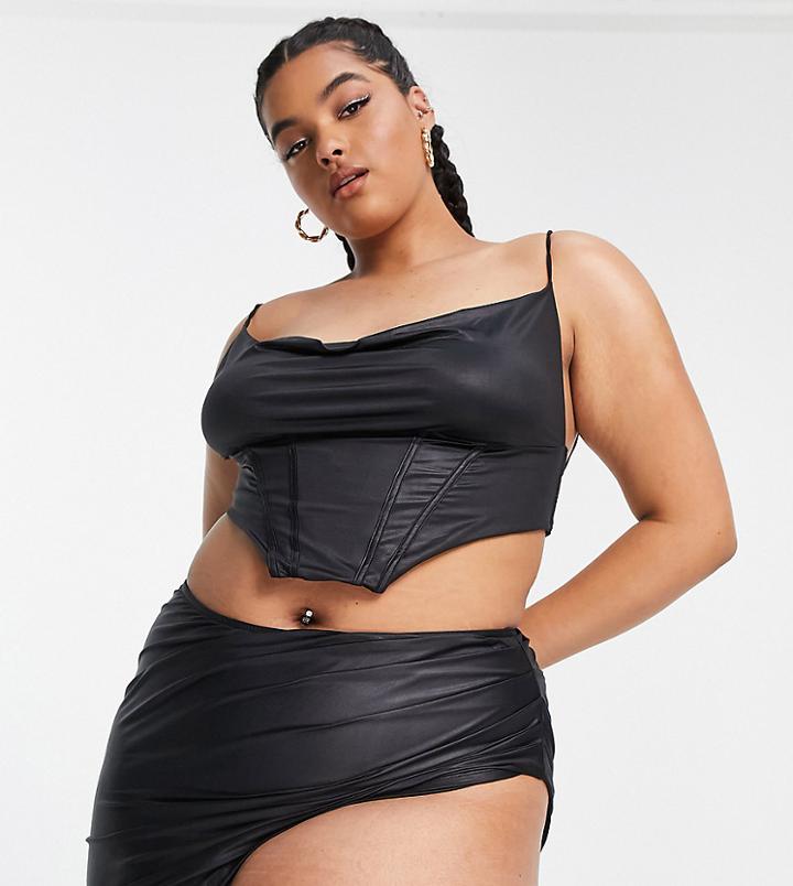 Asos Luxe Curve Satin Wrap Skirt Bikini Bottom In Black