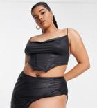 Asos Luxe Curve Satin Wrap Skirt Bikini Bottom In Black