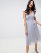 Asos Design Soft Tulle Midi Dress - Blue