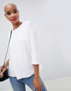 Asos Design Top With 3/4 Sleeves In Drapey Fabric In White - White