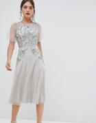 Frock & Frill Short Sleeve Midi Dress With Embellished Detail - Silver
