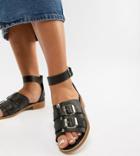Depp Wide Fit Leather Heeled Sandals - Black