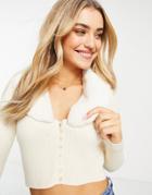 Stradivarius Faux Fur Trim Collar Cardi In Cream-white