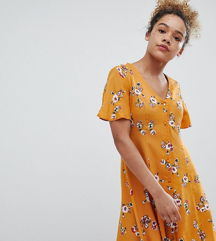 Miss Selfridge Petite Floral Print Button Front Swing Dress - Yellow