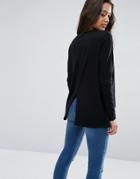 Asos Oversize Long Sleeved Split Back Top - Black
