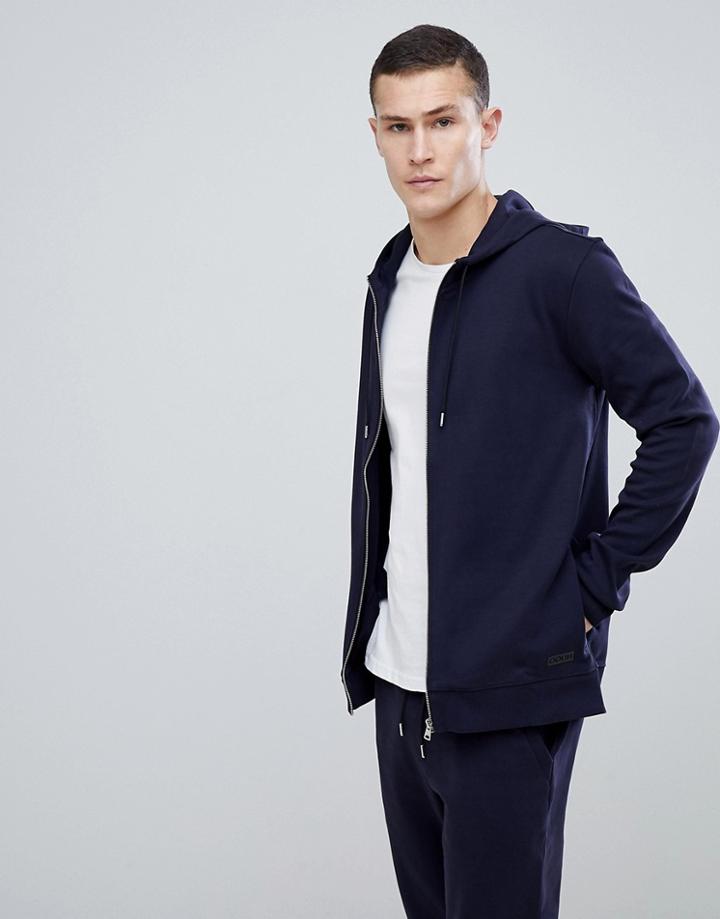 Hugo Rerverse Logo Zip Through Hoodie Sweat In Navy - Navy