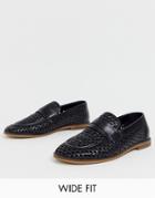Asos Design Wide Fit Loafers In Black Woven Leather