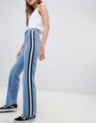 Daisy Street Jeans With Sports Tape Detail - Blue