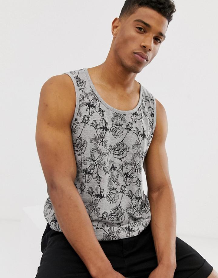 Threadbare Printed Tank - Gray