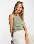 Topshop Premium One Shouldered Double Strap Top In Sage-green
