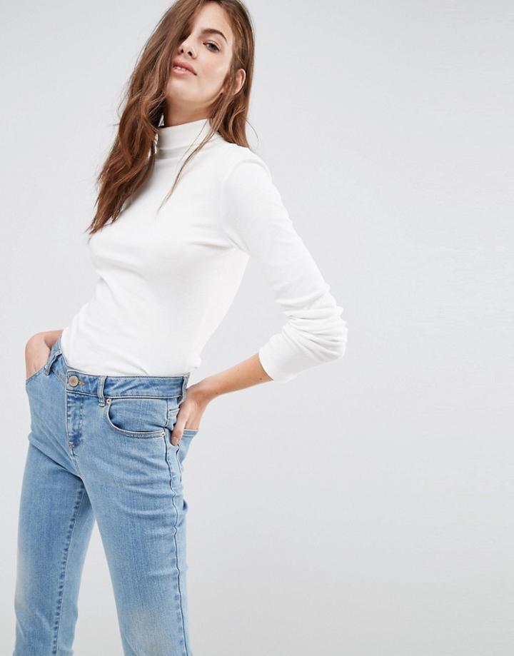 Brave Soul Rib Roll Neck Sweater - Cream