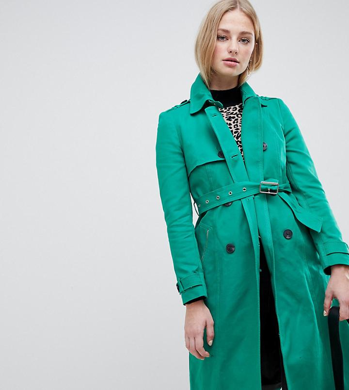 River Island Double Breasted Trench Coat - Green