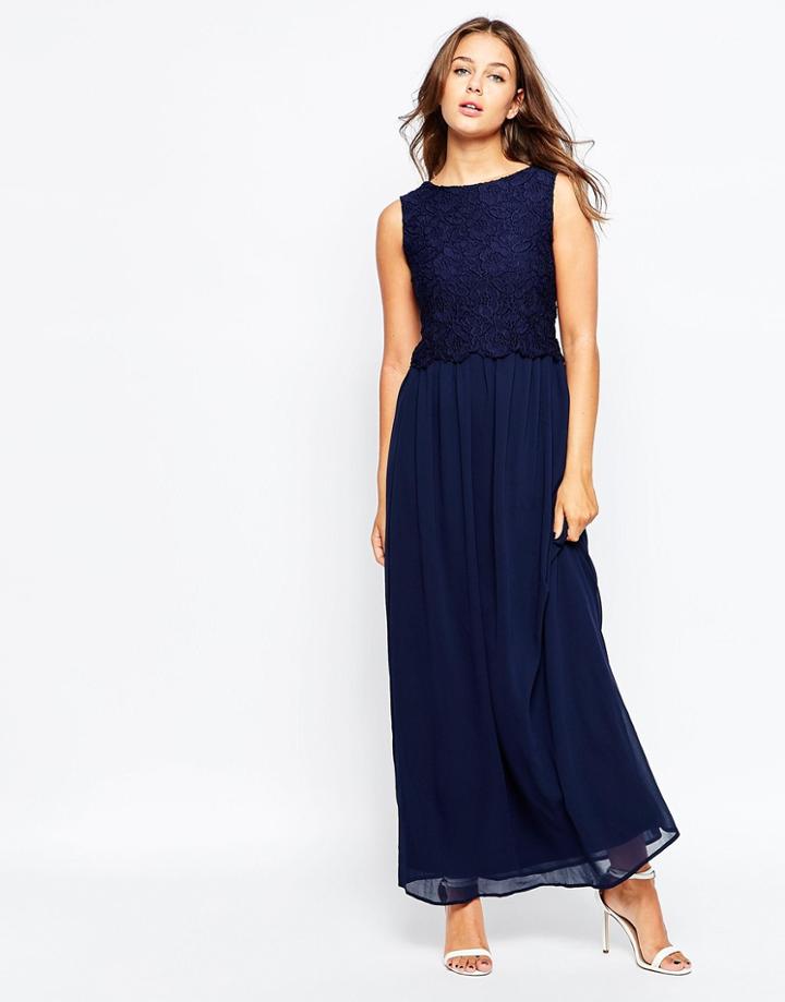 Club L Lace Overlay Maxi Dress - Navy