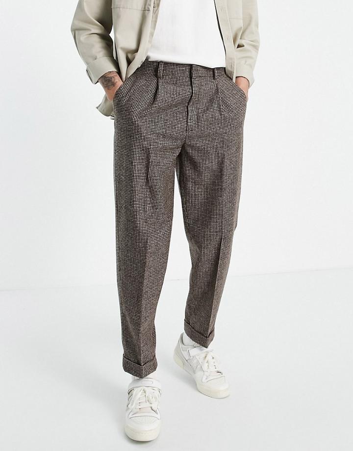 Asos Design Oversized Tapered Wool Mix Smart Pants In Stone Puppytooth-neutral