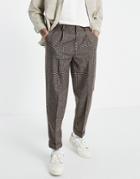 Asos Design Oversized Tapered Wool Mix Smart Pants In Stone Puppytooth-neutral