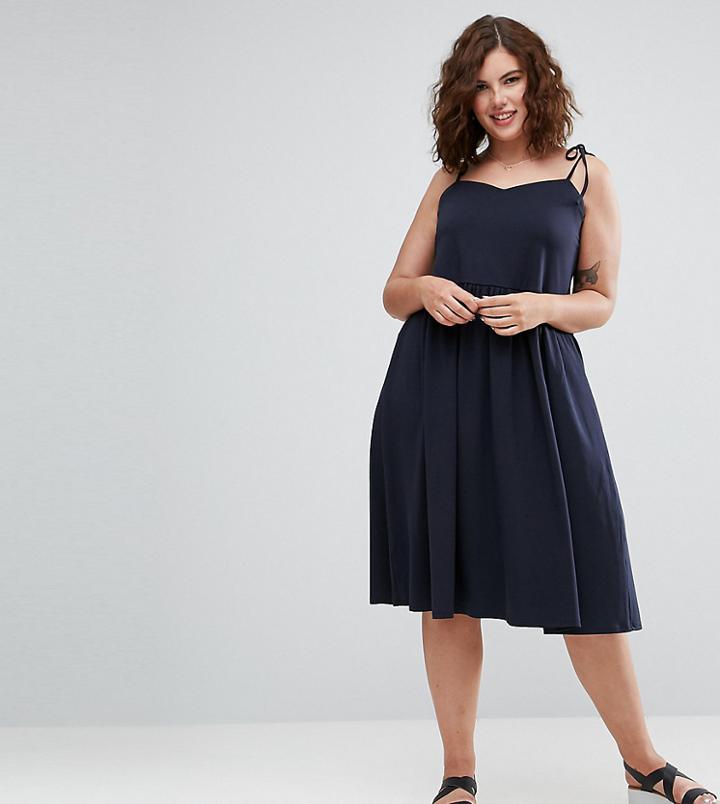 Asos Curve Midi Sundress With Tie Straps - Navy