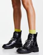 New Look Chain Detail Lace Up Flat Boot In Black