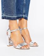 New Look Metallic Block Heel Sandal - Silver