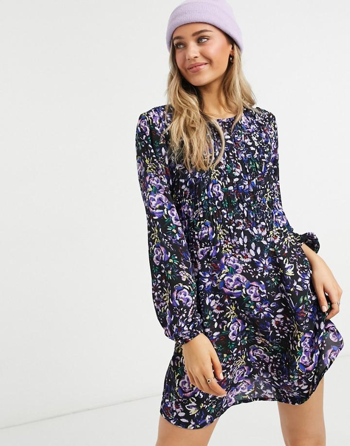 Jdy Mini Smock Dress In Dark Floral Print-multi