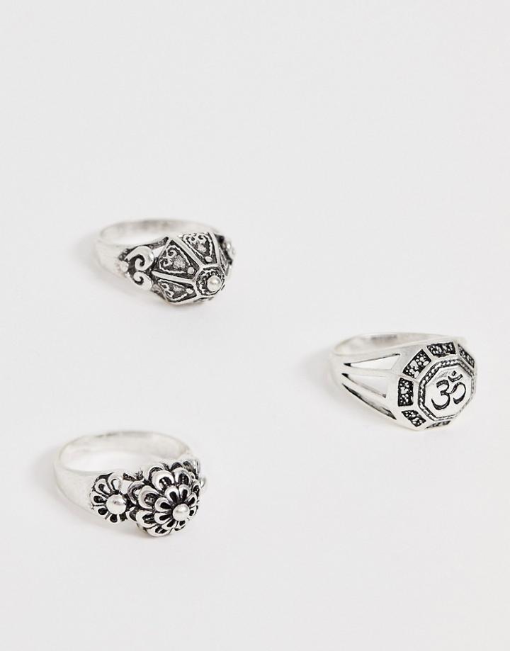 Asos Edition Ring Pack With Emboss In Burnished Silver