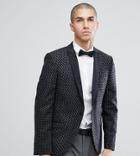 Heart & Dagger Skinny Flocked Wool Mix Tuxedo Blazer - Gray