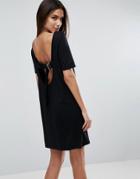 Asos Mini Shift Dress In Ponte With Low Back & Gold D-ring Detail - Black