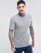 Fred Perry Slim Fit Polo With Bomber Neck & Zip In Gray - Gray