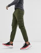 Bershka Cargo Sweatpants With Belt In Khaki-green