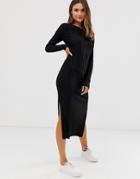Asos Design Fine Knit Ribbed Midi Dress In Recycled Blend-black