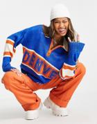 Topshop Knit Denver Zip Neck Sweatshirt In Blue