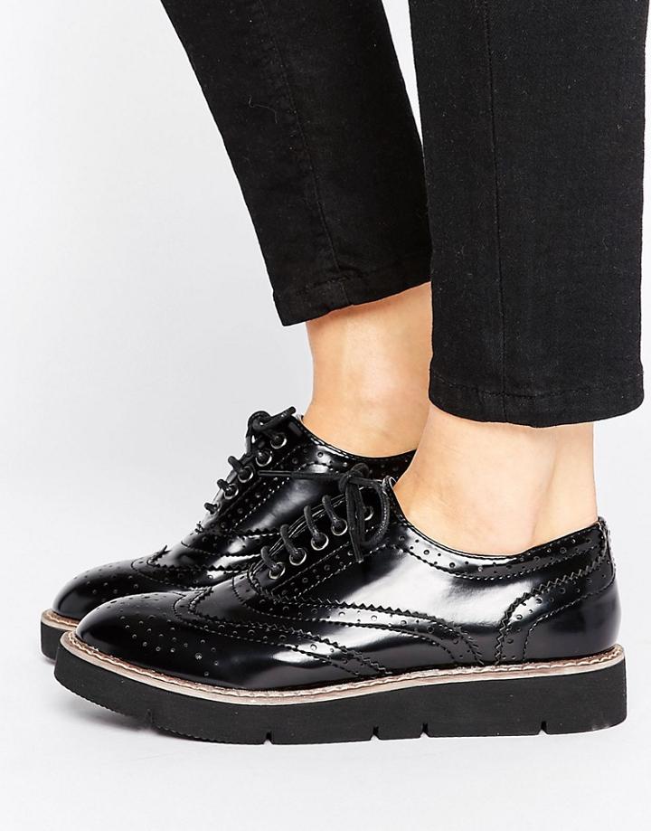 London Rebel Brogue Flat Eva Shoe - Black
