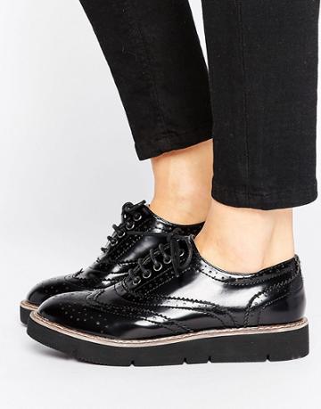 London Rebel Brogue Flat Eva Shoe - Black