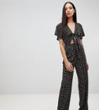 Fashion Union Tall Plunge Front Jumpsuit In Floral Heart Print - Black