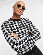 Jack & Jones Originals Houndstooth Sweater In Black & White-multi