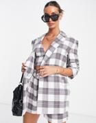 Asos Design Linen Check Double Breasted Suit Blazer In Check In Multi