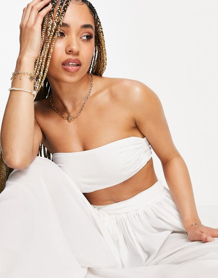 Asos Design Chiffon Bandeau Beach Matching Crop Top In White
