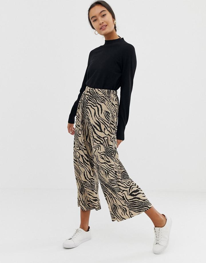 Asos Design Plisse Culotte In Zebra Print - Multi