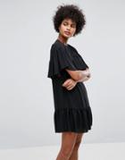 Asos Sheer Shift Dress With Pep Hem - Black