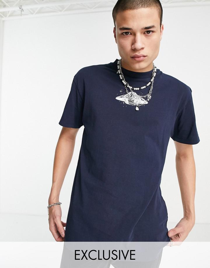 Reclaimed Vintage Inspired T-shirt With Ufo Graphic In Navy