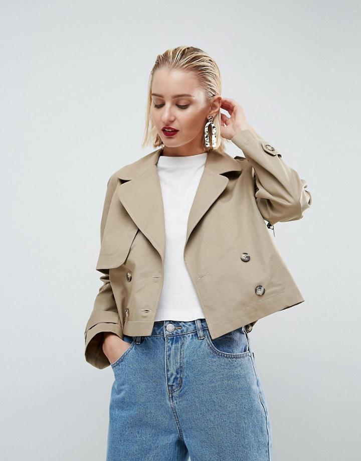 Asos White Cropped Military Trench - Stone