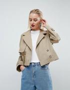 Asos White Cropped Military Trench - Stone