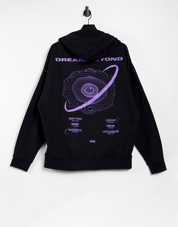 Asos Design Oversized Hoodie With Multi Placement Prints In Black