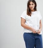 Asos Curve T-shirt In Boyfriend Fit With Rolled Sleeve And Curved Hem - White