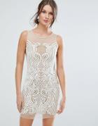 Asos Placed Illusion Embroidered Mini Dress - Beige