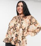 Simply Be Pussybow Blouse With Pleat Detail In Multi