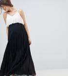 Asos Design Maternity Crop Top Maxi Dress In Pleated Color Block-black